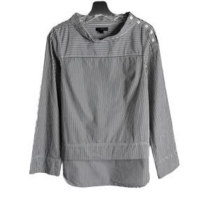 J. Crew Women's Funnelneck Striped Shirt Sz 0 Black & White Long Sleeve High Low